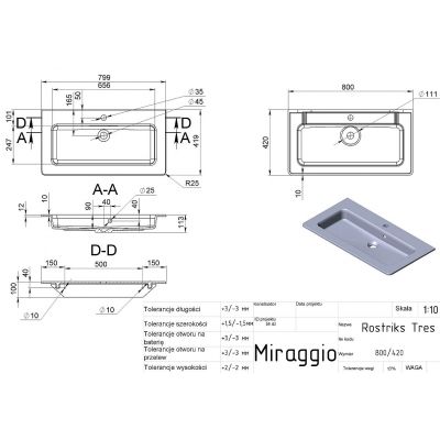 Miraggio Rostriks Tres Mirastone umywalka 80x42 cm prostokątna ścienna czarny mat 8813482