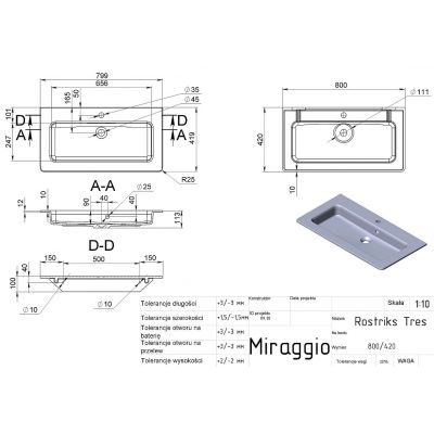 Miraggio Rostriks Tres Mirastone umywalka 80x42 cm prostokątna ścienna szary mat 8813483