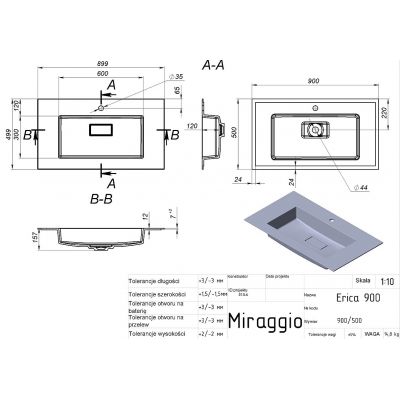 Miraggio Erica Mirasoft umywalka 90x50 cm prostokątna wpuszczana biały mat 8813494