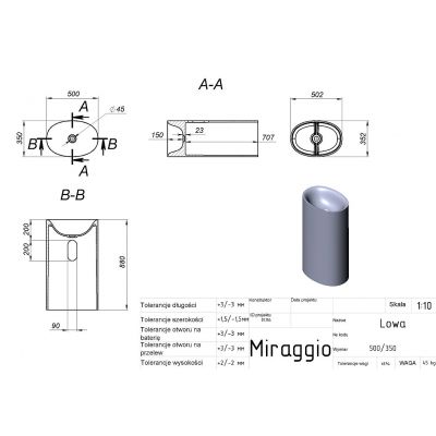 Miraggio Lowa Mirasoft umywalka 50x35 cm owalna wolnostojąca biała 8813616