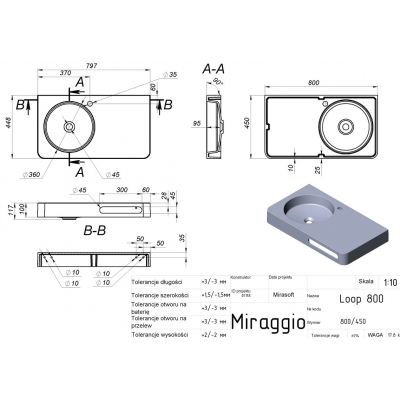 Miraggio Loop umywalka 80x45 cm prostokątna ścienna biała 8813981