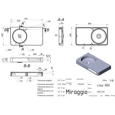 Miraggio Loop L Mirasoft umywalka 80x45 cm prostokątna ścienna biały mat 8813983
