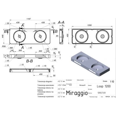 Miraggio Loop 1200-2 Matt umywalka 120x45 cm prostokątna ścienna biały mat 8814002