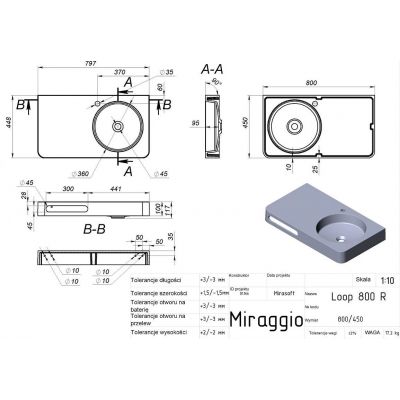 Miraggio Loop umywalka 80x45 cm prostokątna ścienna biała 8814187