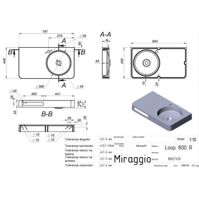 Miraggio Loop R Mirasoft umywalka 80x45 cm prostokątna ścienna biały mat 8814189