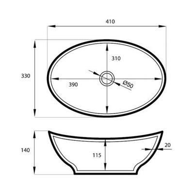 Massi Oval umywalka nablatowa 41x33 cm owalna biała MSU-5060B