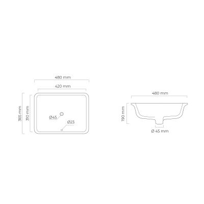 Oltens Drammen umywalka 48x36,5 cm podblatowa z powłoką SmartClean prostokątna biała 40606000