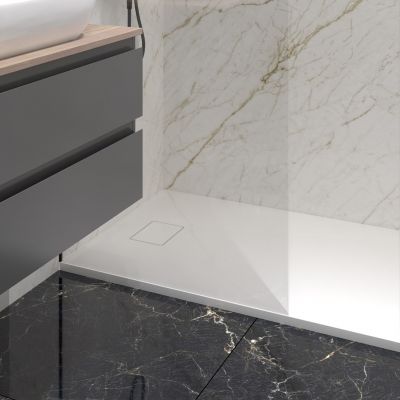 Oltens Bergytan brodzik 140x80 cm prostokątny RockSurface biały 15106000