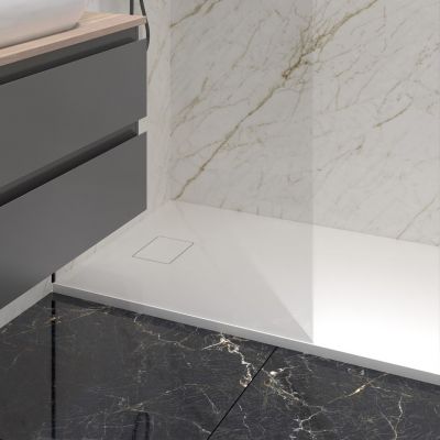 Oltens Bergytan brodzik 140x90 cm prostokątny RockSurface biały 15107000