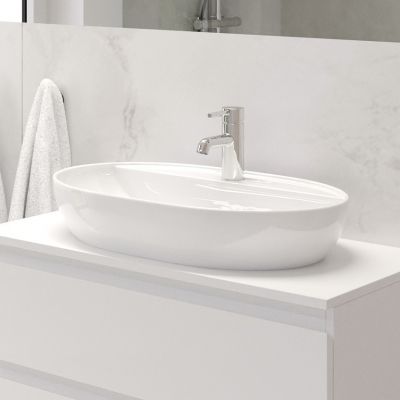 Oltens Hamnes Thin umywalka 62x42 cm owalna nablatowa biała 41314000