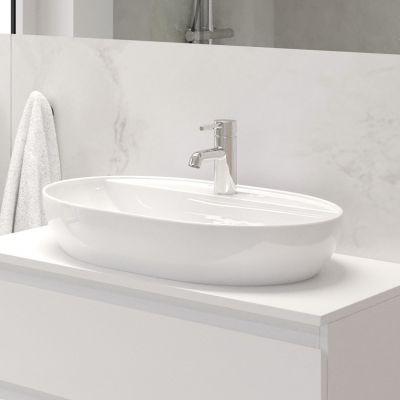 Oltens Hamnes Thin umywalka 62x42 cm nablatowa owalna z powłoką SmartClean biała 41814000