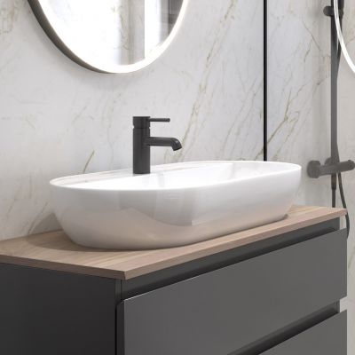 Oltens Hamnes Thin umywalka 80x40 cm nablatowa owalna z powłoką SmartClean biała 41815000