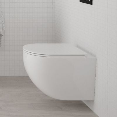 Zestaw Oltens Hamnes Kort Stille miska WC wisząca PureRim spłukiwanie wirowe z deską wolnoopadającą biały 42025000