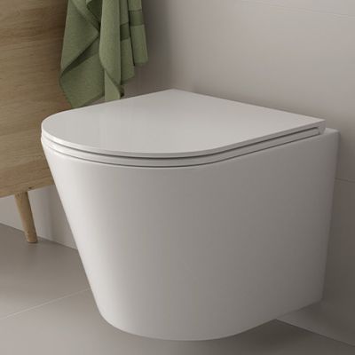 Oltens Jog Stille miska WC wisząca PureRim SmartClean spłukiwanie wirowe z deską wolnoopadającą Slim biały połysk 42532000