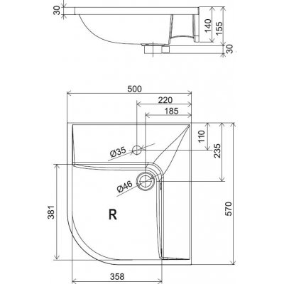 Ravak BeHappy umywalka 57 cm lewa L XJAL1100000
