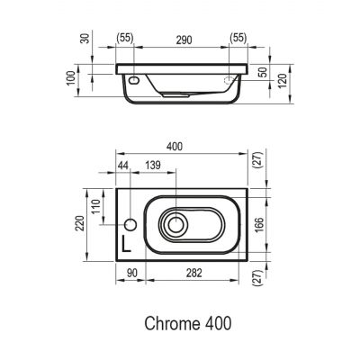 Ravak Chrome 400 umywalka 40x22 cm prostokątna lewa biała XJGL1100000