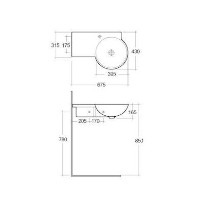 Rak Ceramics Gina umywalka 67,5x43 cm asymetryczna prawa biała LAGI00002
