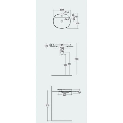 Rak Ceramics Variant umywalka 50x42 cm owalna wpuszczana biała VARDI25001AWHA
