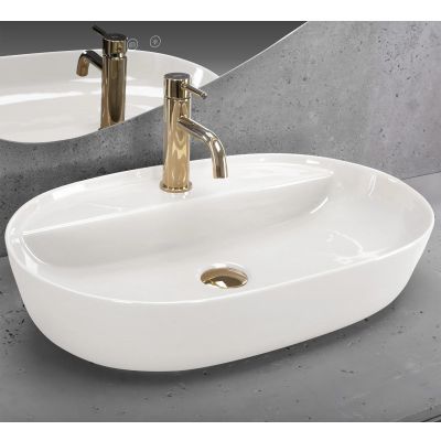 Rea Aura Ecru Shiny umywalka 60,5x40,5 cm owalna nablatowa ecru REA-U4589