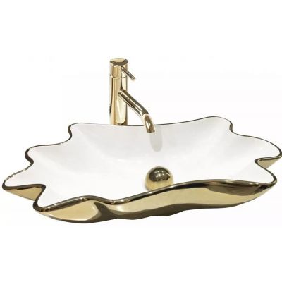 Rea Infinity umywalka 62x33 cm nablatowa biała-złota REA-U3400