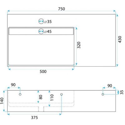 Rea Archi 75 umywalka 75x43 cm prostokątna nablatowa biała REA-U4300