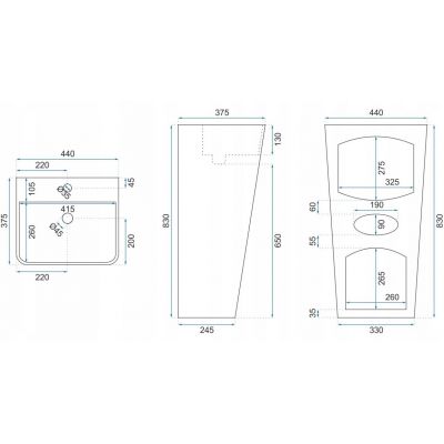 Rea Aris umywalka 44x37,5 cm prostokątna wolnostojąca szary/kamień REA-U6906