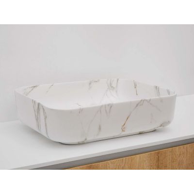 Riho Livit Marmic umywalka 50x39 nablatowa prostokątna biały mat W031003M00