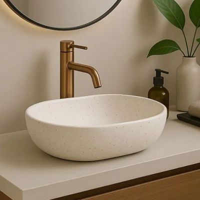 Rea Amelia umywalka 48x34,5 cm owalna nablatowa beż REA-U8480