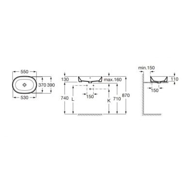 Roca Round umywalka 55x39 cm owalna nablatowa czarny mat A3270Y1080