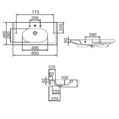 Roca Meridian-N Compacto umywalka 85x46 cm meblowa A32724M000