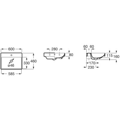 Roca Ona umywalka 60x46 cm prostokątna ścienna-meblowa biała A327686004