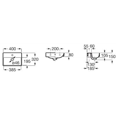 Roca Ona umywalka 40x32 cm prostokątna ścienna biała A32768DS00
