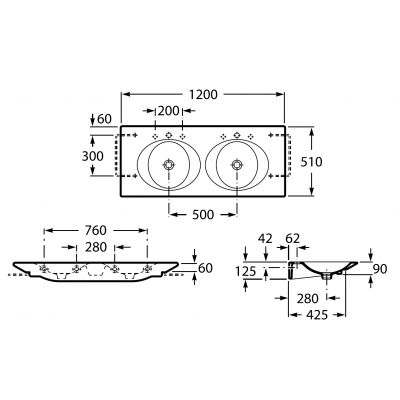 Roca Kalahari umywalka 120x51 cm podwójna Maxi Clean biała A32789600M
