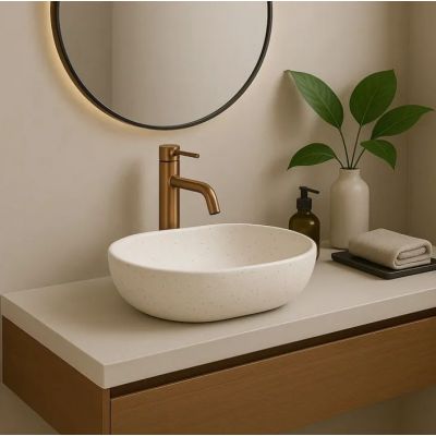 Rea Amelia umywalka 48x34,5 cm owalna nablatowa beż REA-U8480