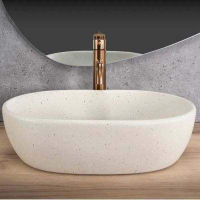 Rea Amelia umywalka 48x34,5 cm owalna nablatowa beż REA-U8480