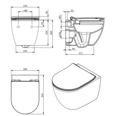 Sanindusa Sanibold miska WC z deską wolnoopadającą wisząca bez kołnierza czarny półmat 137938264