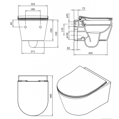 Sanindusa URB.Y 48 miska WC z deską wolnoopadającą wisząca bez kołnierza szary mat 140938154
