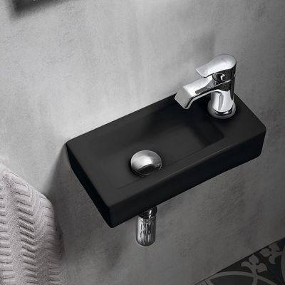 Sapho Small Zoe umywalka 37x18 cm ścienna prostokątna prawa czarny mat AR495B