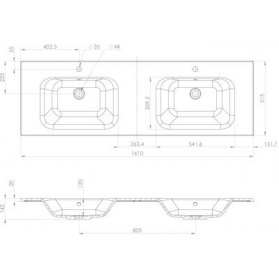 Sapho Areca umywalka 161x51,5 cm prostokątna podwójna ścienna-meblowa biała AC161