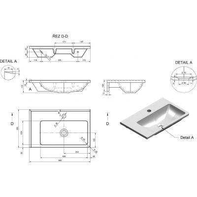 Sapho Arana umywalka 56x35 cm ścienna prostokątna lewa biała AN055