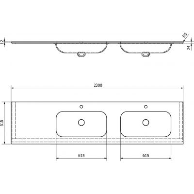 Sapho Aruba umywalka 230x51,5 cm meblowa prostokątna podwójna lewa biały mat AR230-B2R