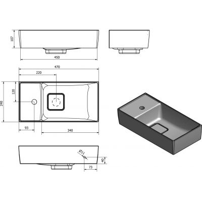 Sapho Small Maxx umywalka 47x24 cm ścienna prostokątna lewa biała MX475