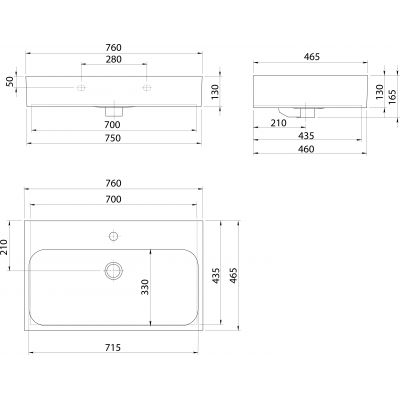 Sapho Toridi umywalka 76x46,5 cm ścienna prostokątna biała TU0226