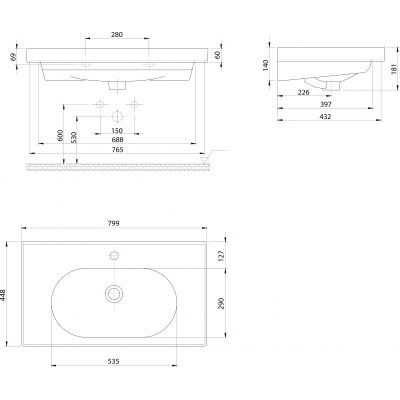 Sapho Brand umywalka 79,9x44,8 cm ścienna prostokątna biała TU0422