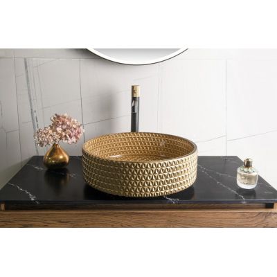 Sapho Maragua umywalka 35x35 cm okrągła nablatowa złota TY214Z