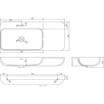 Sapho Niagara umywalka 90x40 cm ścienna prostokątna lewa biały mat WN973