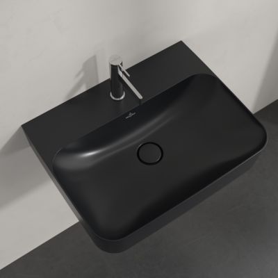 Villeroy & Boch Finion umywalka 60x47 cm prostokątna ścienna CeramicPlus Pure Black 416861R7