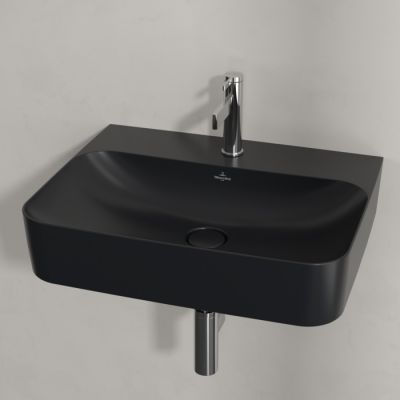 Villeroy & Boch Finion umywalka 60x47 cm prostokątna ścienna CeramicPlus Pure Black 416864R7