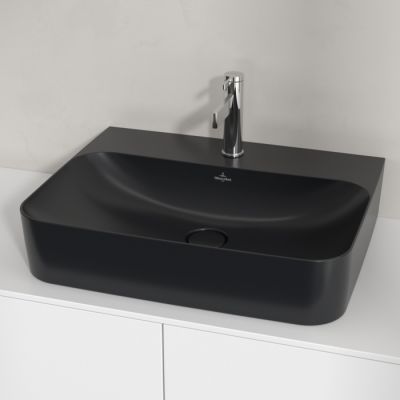 Villeroy & Boch Finion umywalka 60x47 cm prostokątna ścienna-meblowa CeramicPlus Pure Black 41686CR7
