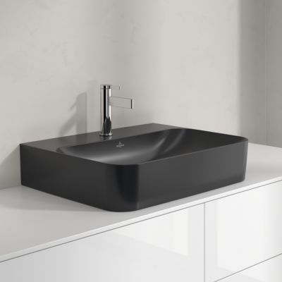 Villeroy & Boch Finion umywalka 60x47 cm prostokątna ścienna-meblowa CeramicPlus Pure Black 41686LR7